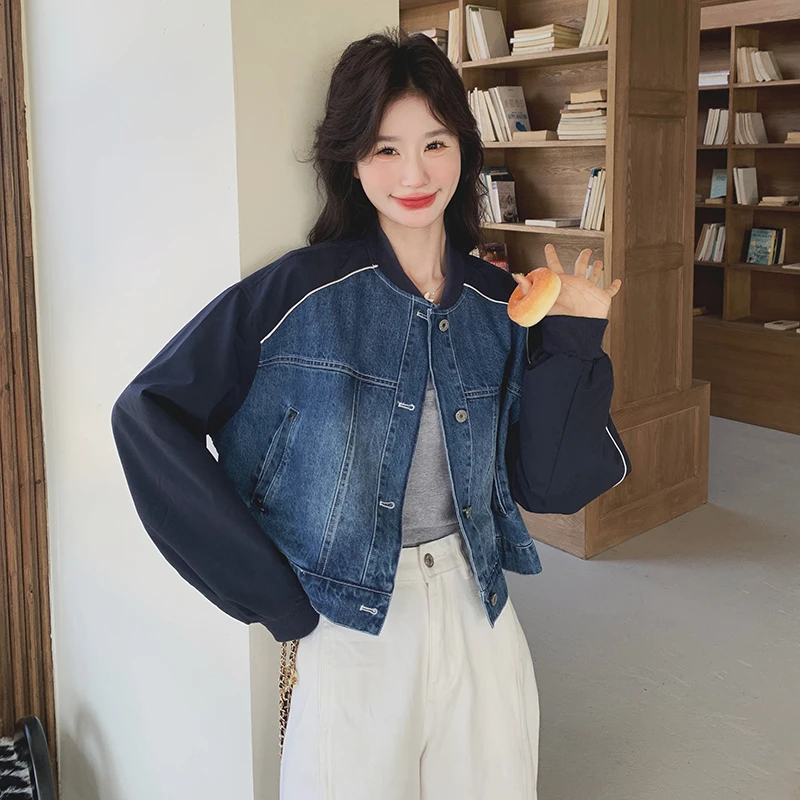 气质减龄撞色拼接牛仔短外套女春秋2025新款小个子夹克上衣巨好看