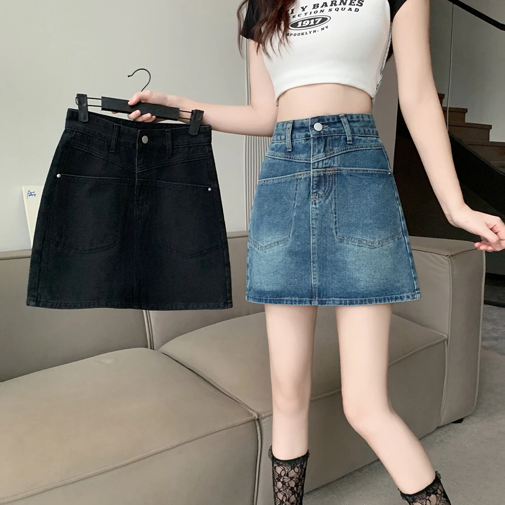 大码女装新款2025夏装胖妹妹A字裙短裙胖mm牛仔半身裙