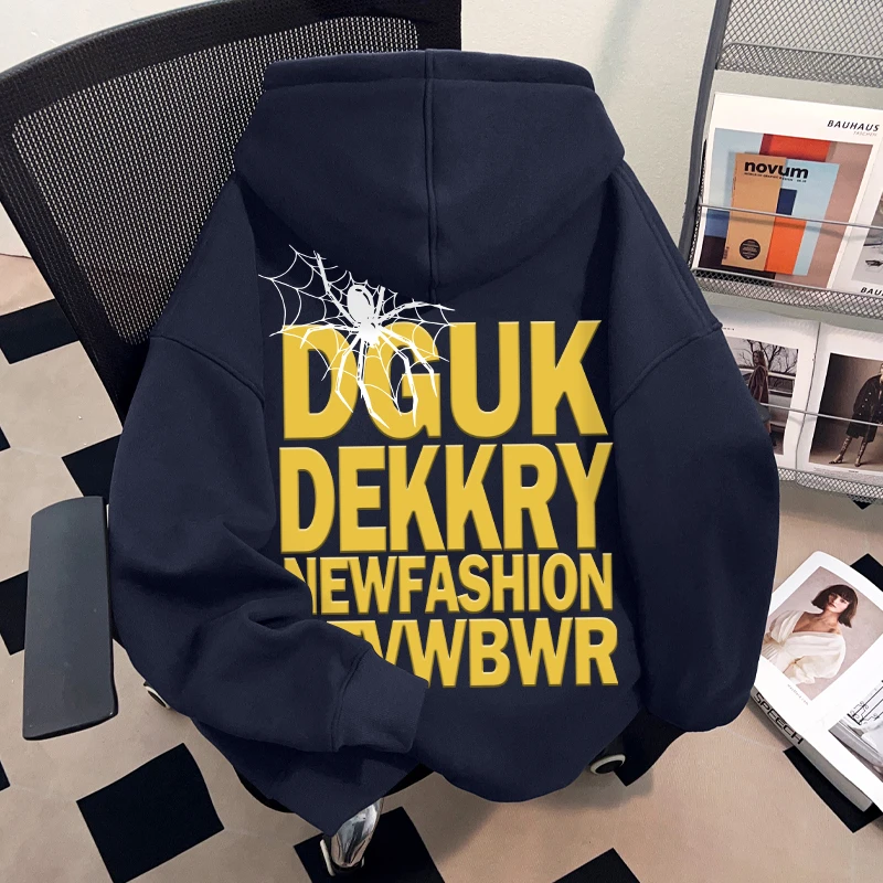 Dekkry潮牌个性字母印花学生情侣秋冬季连帽卫衣加厚加绒男女上衣