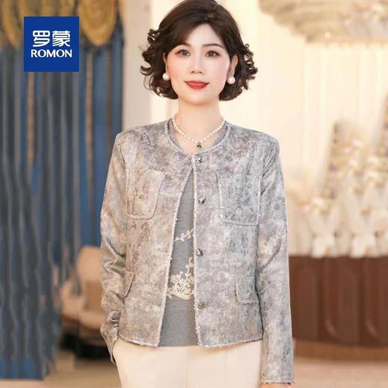 罗蒙妈妈春装时尚减龄国风外套2025新款洋气春秋中老年女装上衣服