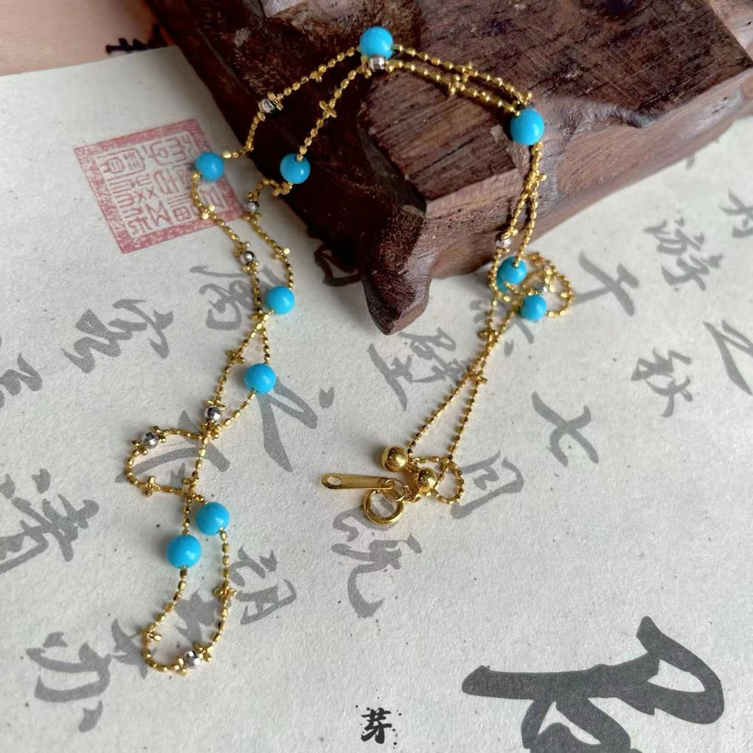 美松●18K金镶嵌绿松石项链长约50cm多样发其一#8925