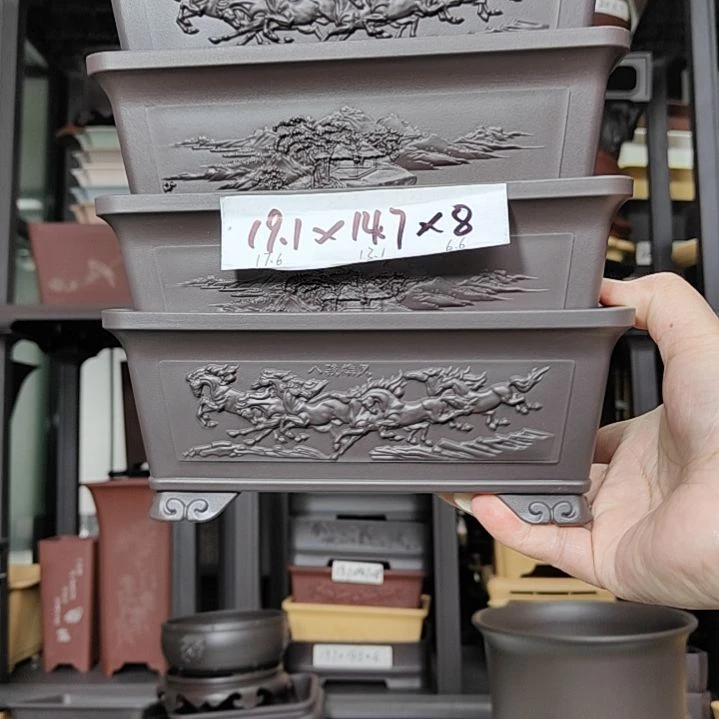 西***导4只19.1*14.7*8八骏山水盆各2只紫檀色