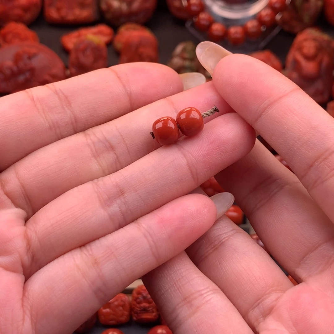 南红玛瑙未镶嵌川料原矿老型对珠7.5mm
