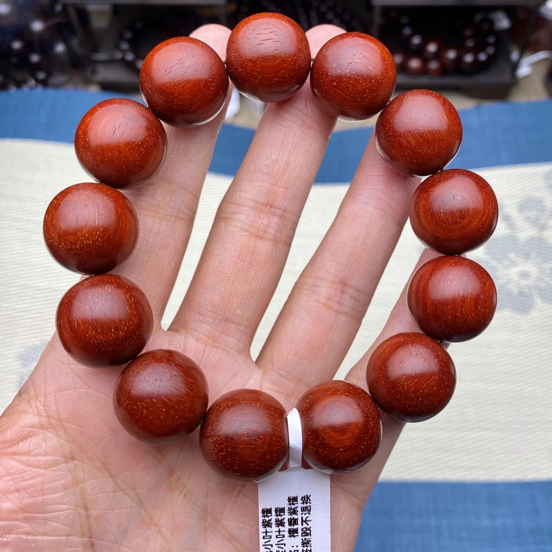原汁原味1.8cm5星+鳞底鸡血红泥料印度小叶紫檀手串檀香紫檀