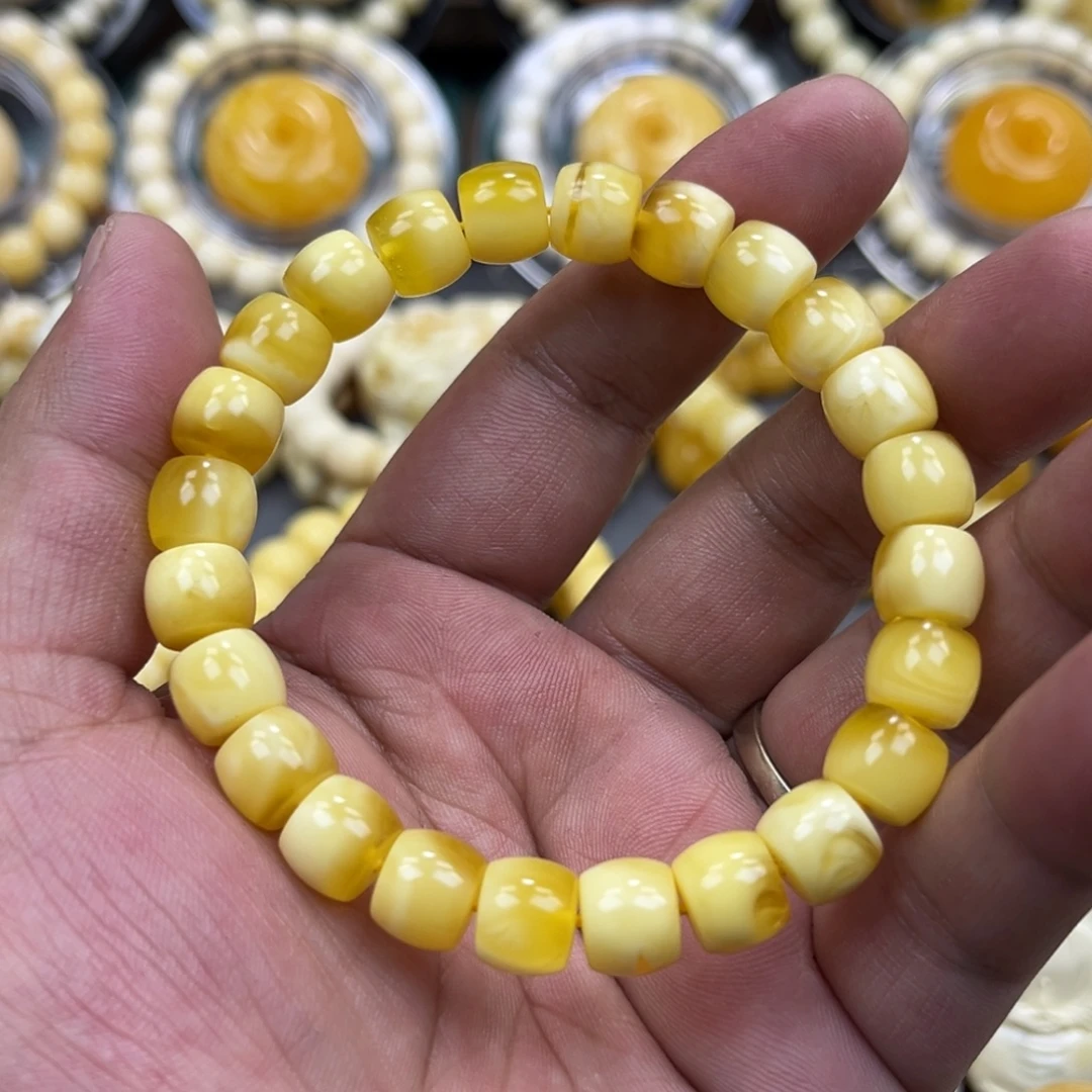 琥珀未镶嵌手串金白直切手串9.5mm