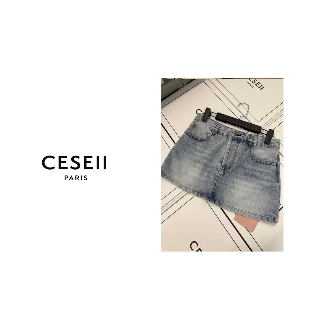 【25XJ279】2025春夏新款顶版纯棉重工洗水柔软弹力腰围牛仔短裙