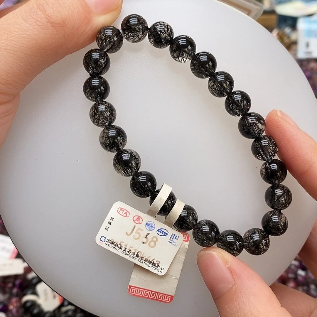 未镶嵌手链水晶J568 蕾丝黑发晶 8m+