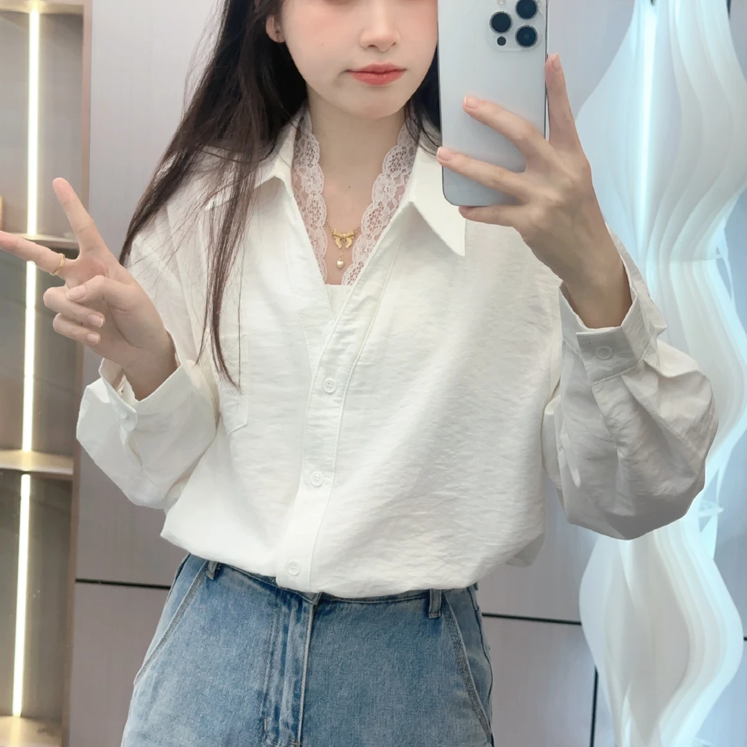 1025早秋新款领口蕾丝拼接百搭衬衫女Z