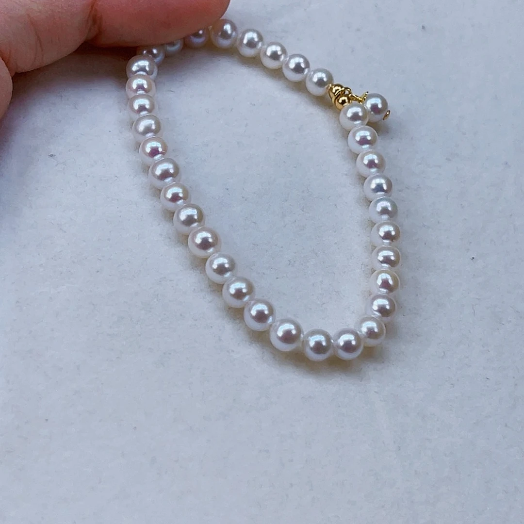 银S925镶嵌手绳淡水珍珠5-6天然淡水珍珠手链