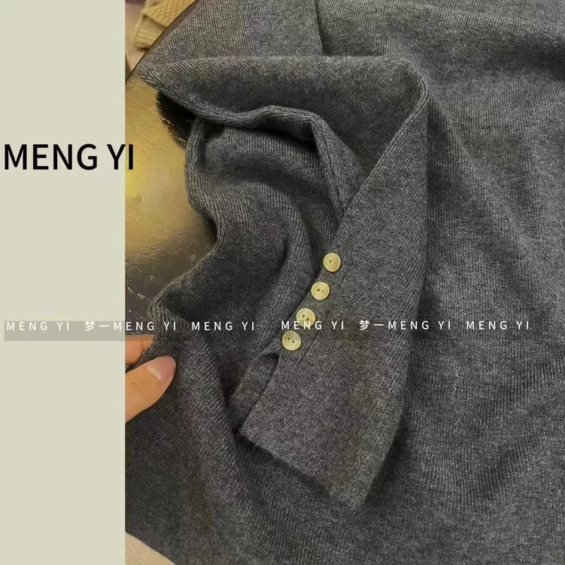 XR-袖口带扣灰色半长袖休闲百搭打底衫高领ins长款时尚针织网红