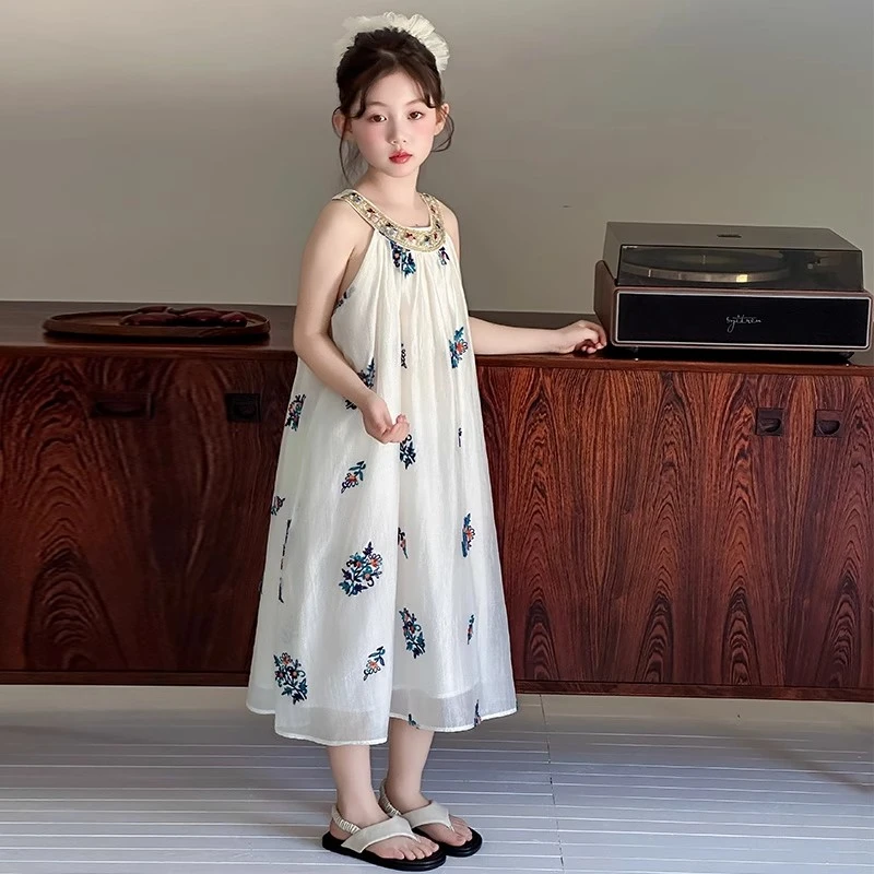 女童夏季高级感裙子2025新款女大童沙滩吊带裙儿童波西米亚连衣裙