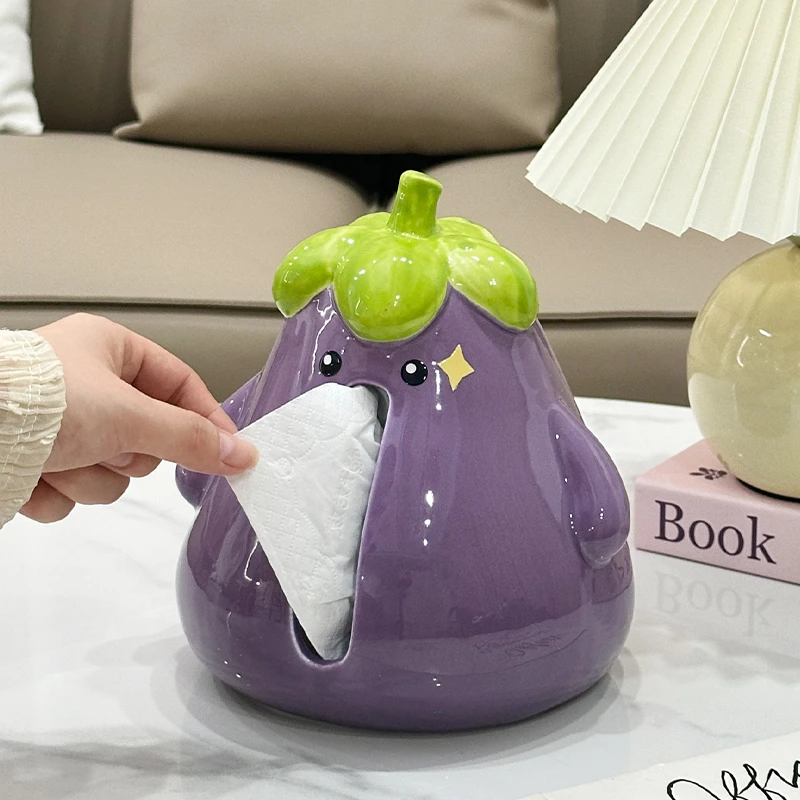 茄子纸抽盒ins风可爱高颜值轻奢高档家用客厅桌面高级感纸巾盒