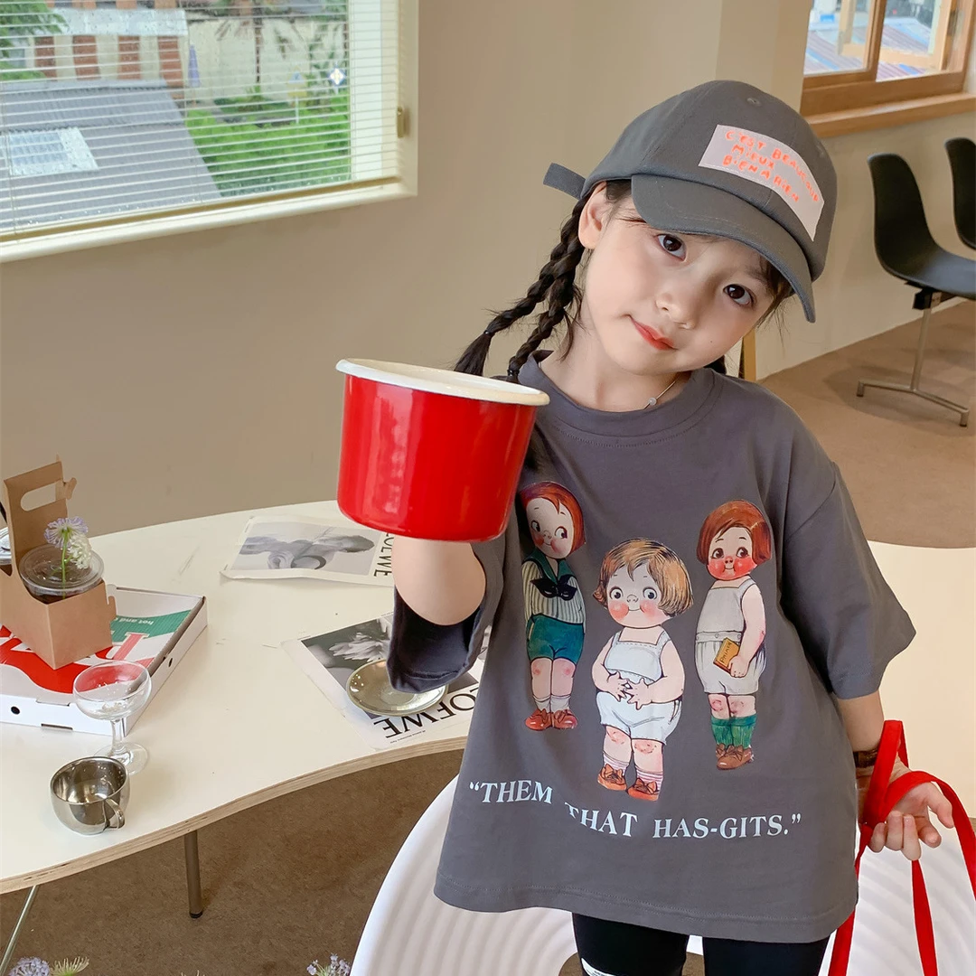 女童夏装T恤2025夏季新款女宝宝卡通印花宽松短袖儿童洋气上衣