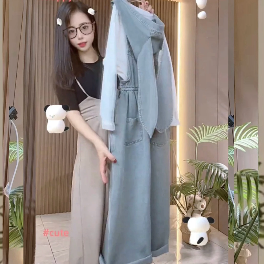 【设计定制款 母女装】 复古做旧色 可拆卸耳朵帽子牛仔背带裤套装