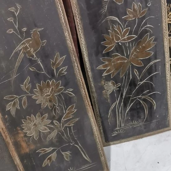 香***奴香榧木老木雕花版一对