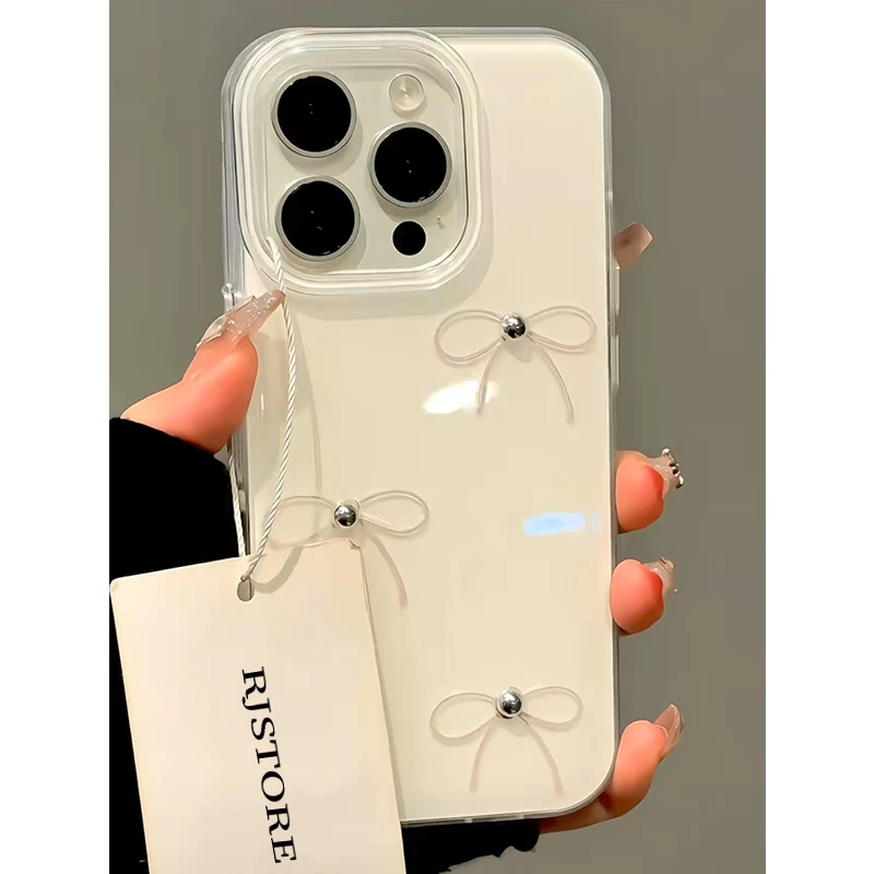 三个蝴蝶结适用iPhone16/15promax大孔苹果14手机壳13/12防摔保护