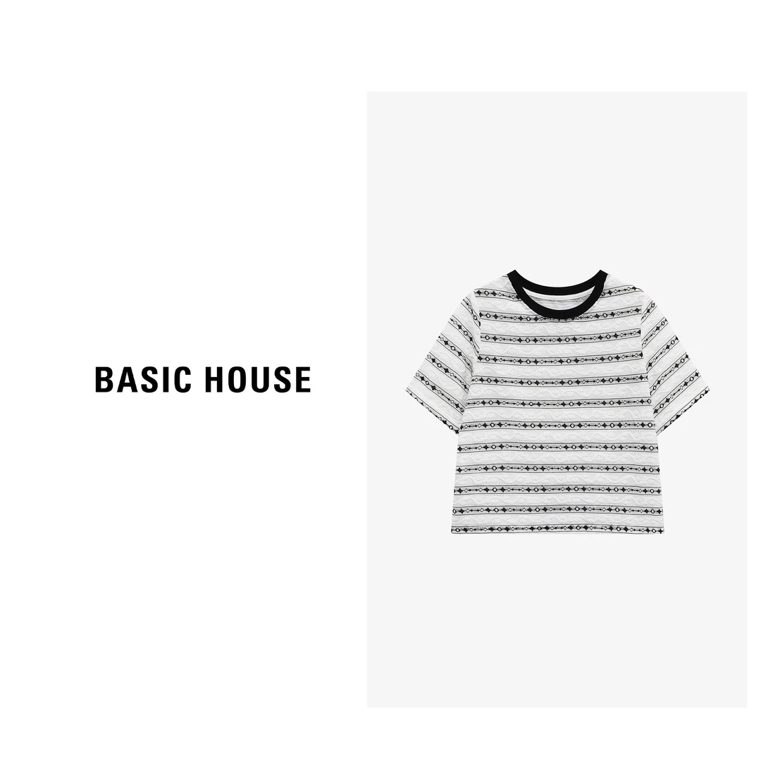 Basic House/百家好百搭时尚休闲夏季宽松条纹T恤-B0625B5V212