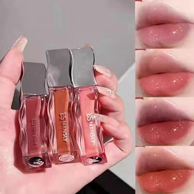 新款爆闪水光唇釉滋润显白不沾杯透明唇蜜不粘腻玻璃镜面裸色口红