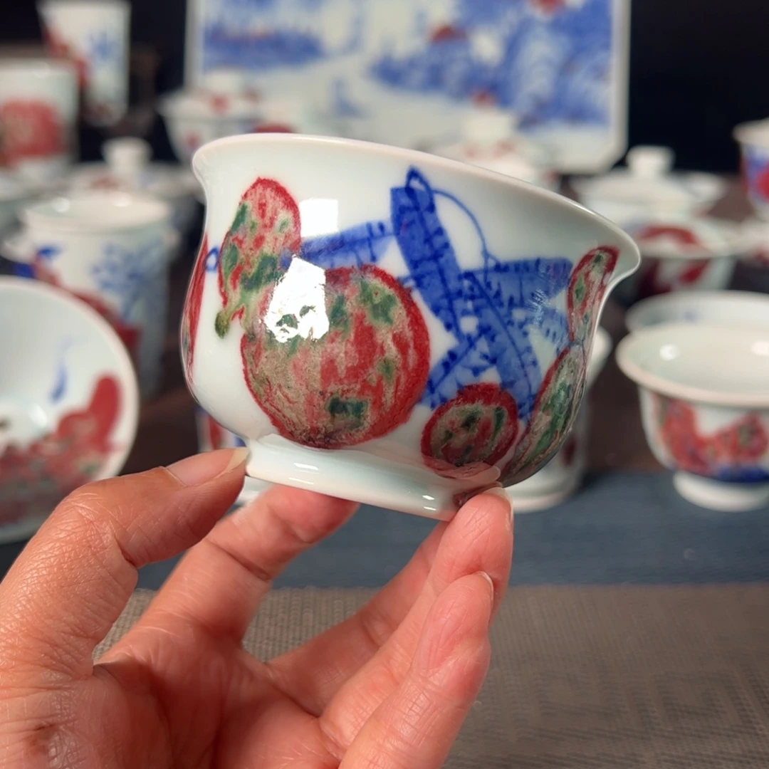杯原矿青花釉里红瓷器