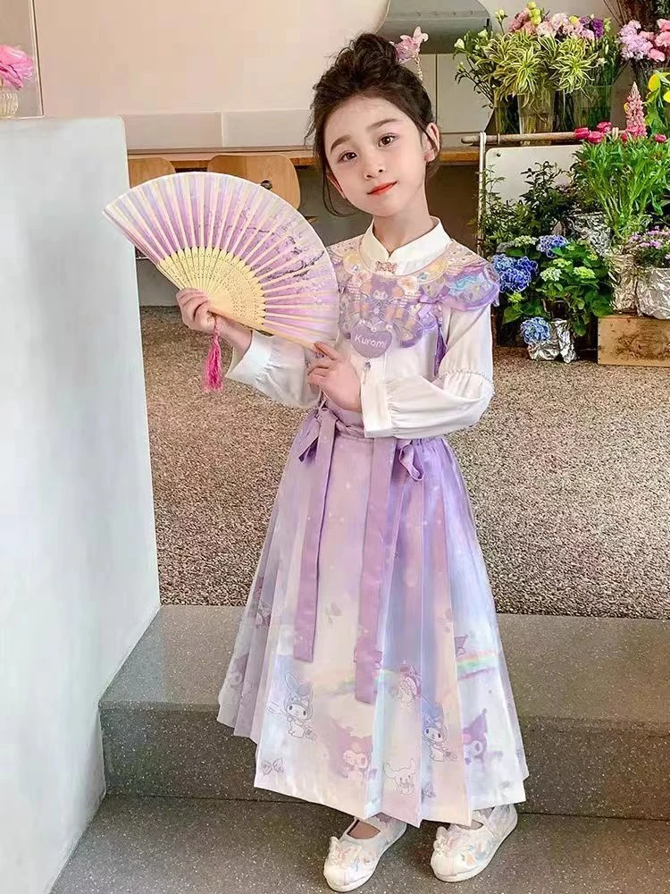 马面裙女童春装2024新款洋气大童套装儿童汉服春秋国风新中式唐装