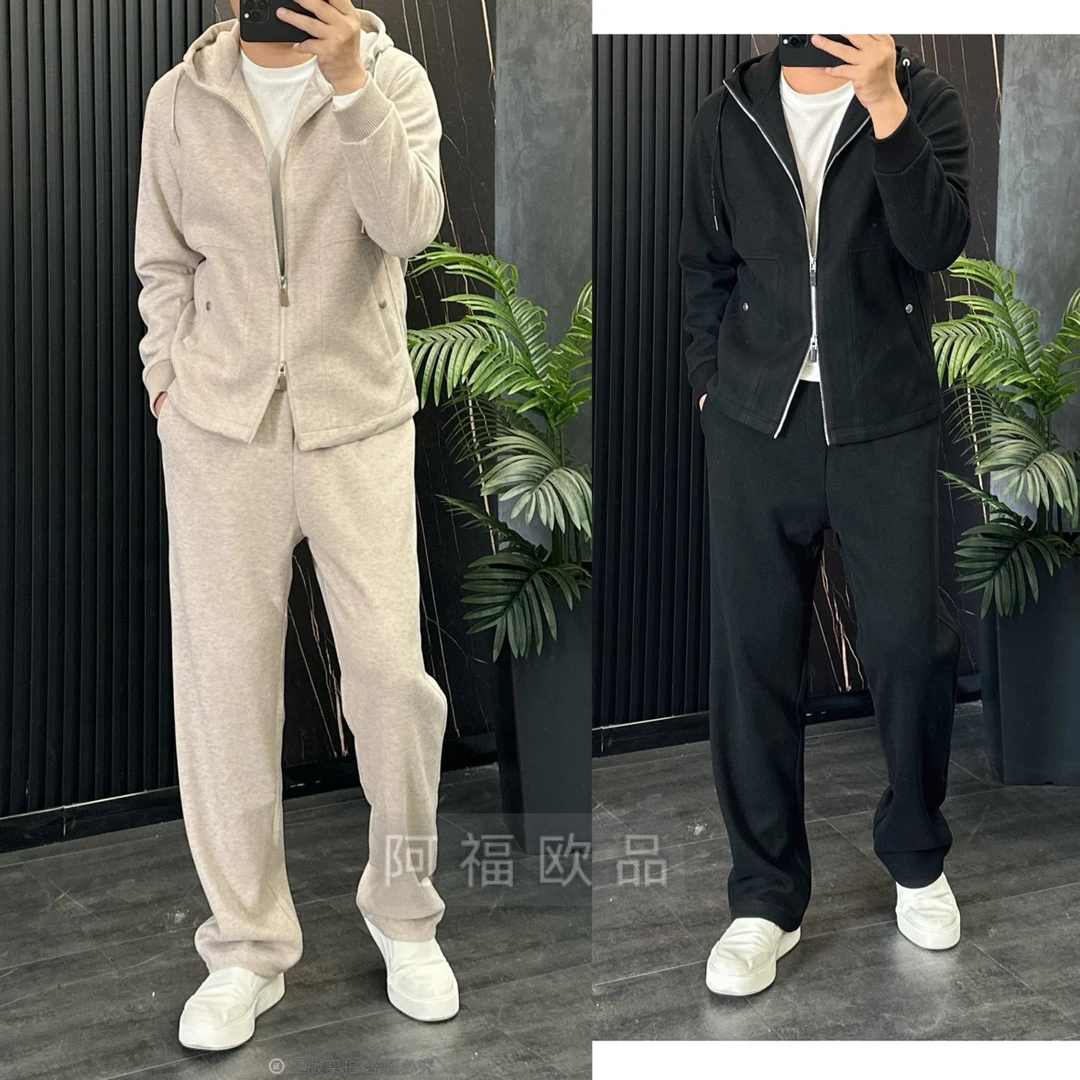 【阿福欧品】男士25秋季设计师款连帽羊毛醋酸套装【分开下单】套装男