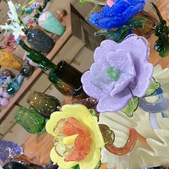 无铅玻璃高度45厘米套三三色牡丹花