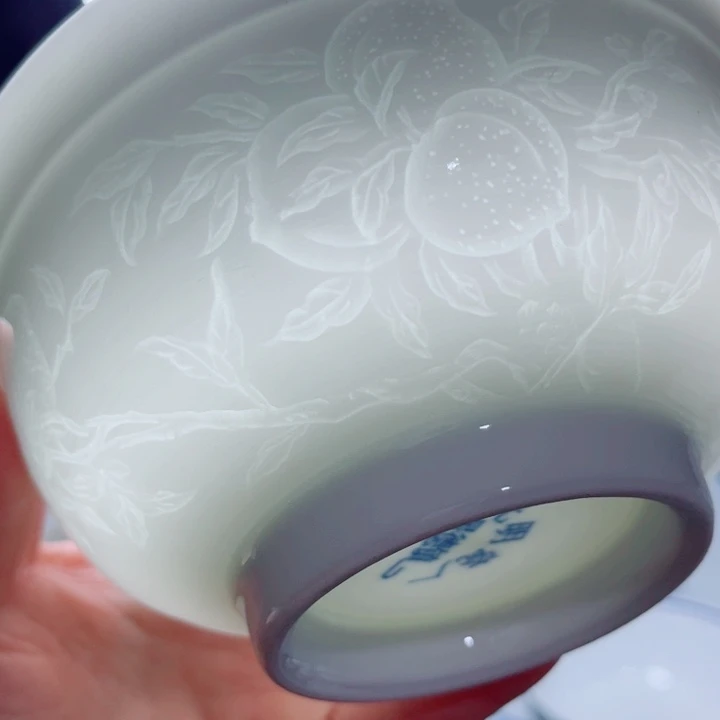 青花玲珑5.5寸饭碗寿桃