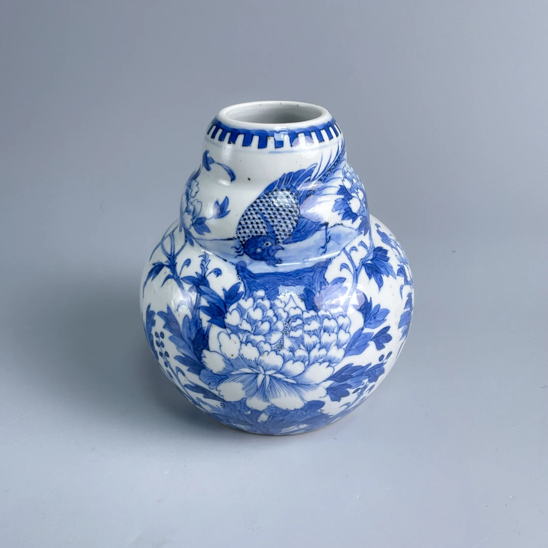 清光绪 青花锦鸡牡丹葫芦罐-M25DW005188