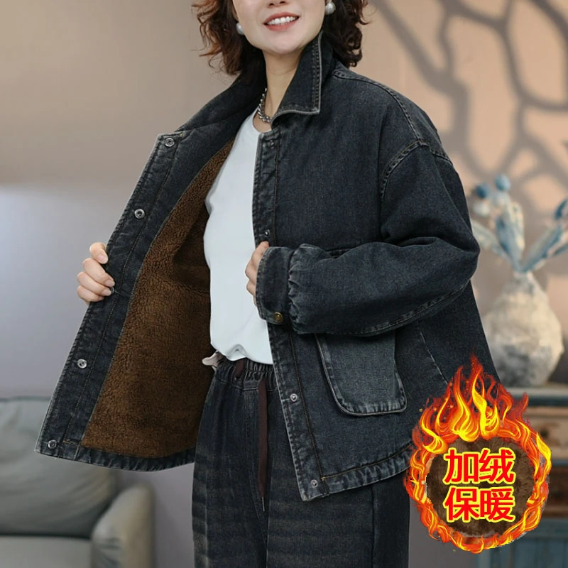3133黑加绒牛仔外套棉衣#2025冬季新款加绒加厚防风保暖棉衣