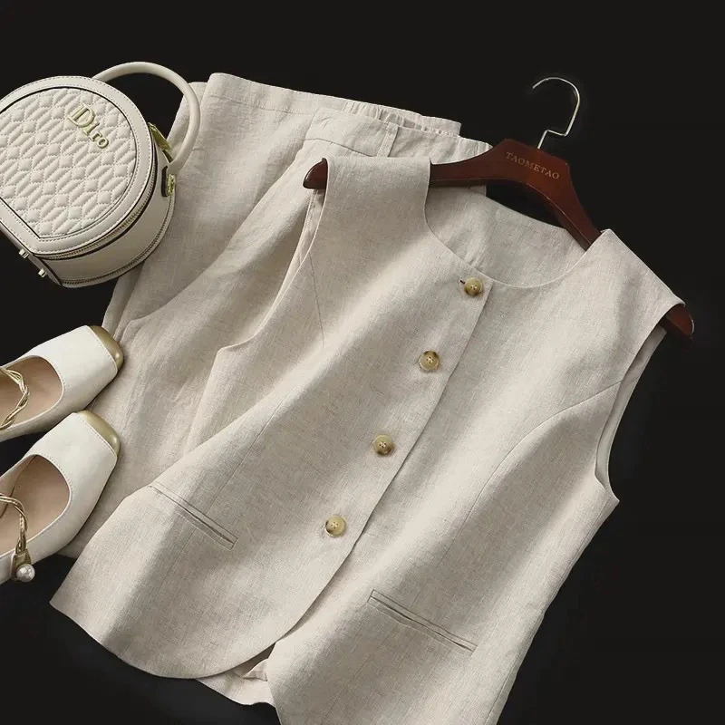 2025春夏新款莱赛尔棉麻马甲爆款百搭马夹无袖显瘦短款