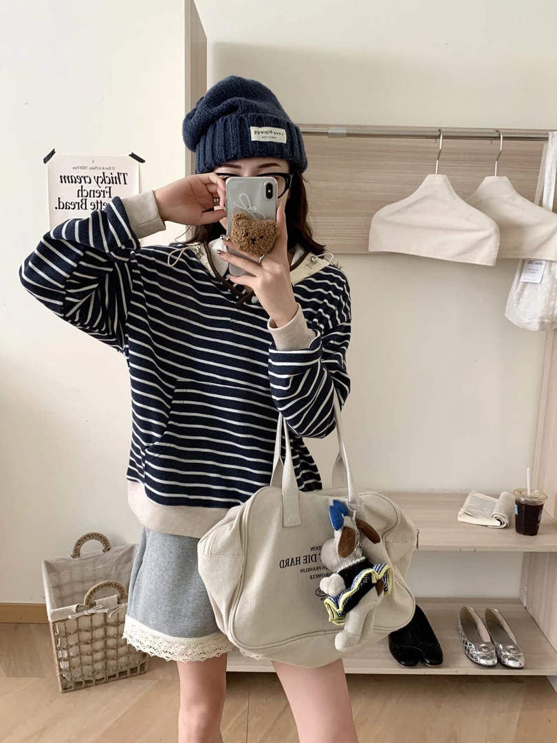 【暖意】韩系条纹连帽卫衣 8811-1  SJ