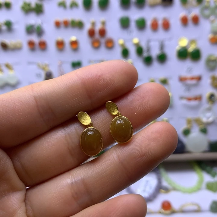 和田玉银S925镶嵌耳饰