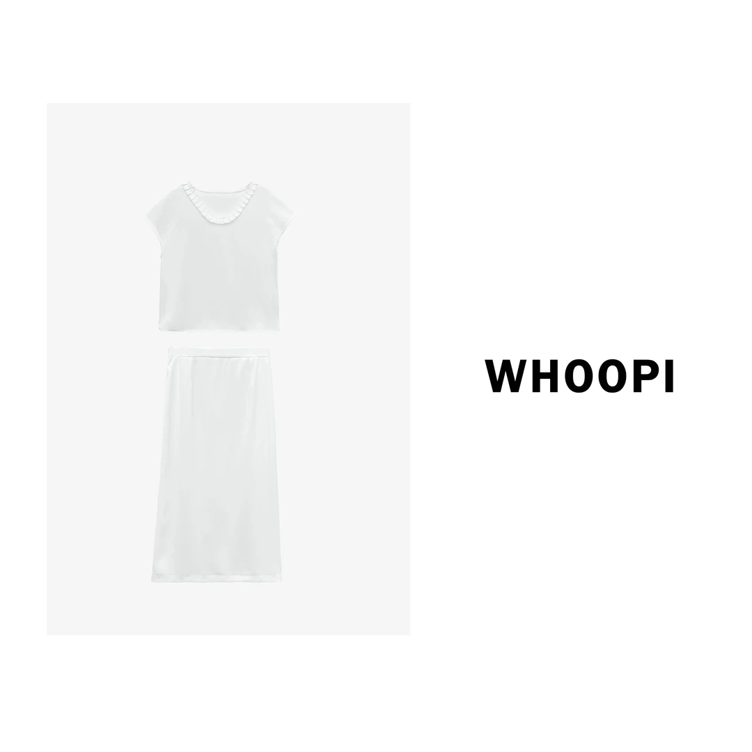 【Whoopi】【白栀子】精致肌理感宽松木耳边上衣+半裙套装