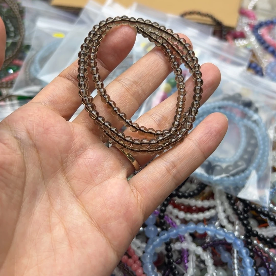 未镶嵌手链烟晶三圈茶晶