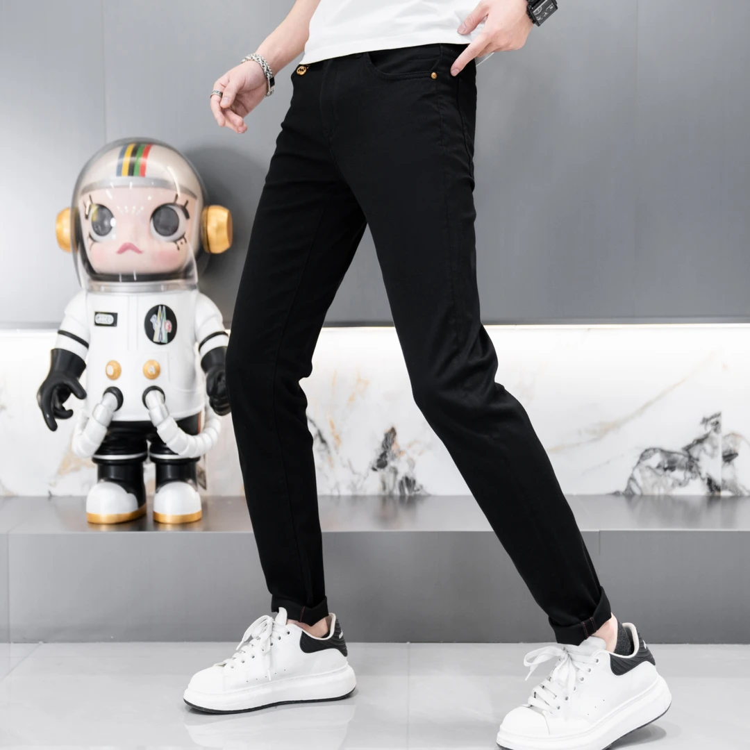 男牛仔裤子潮流牛仔裤男士时尚百搭黑色修身弹力韩版薄CLK-10