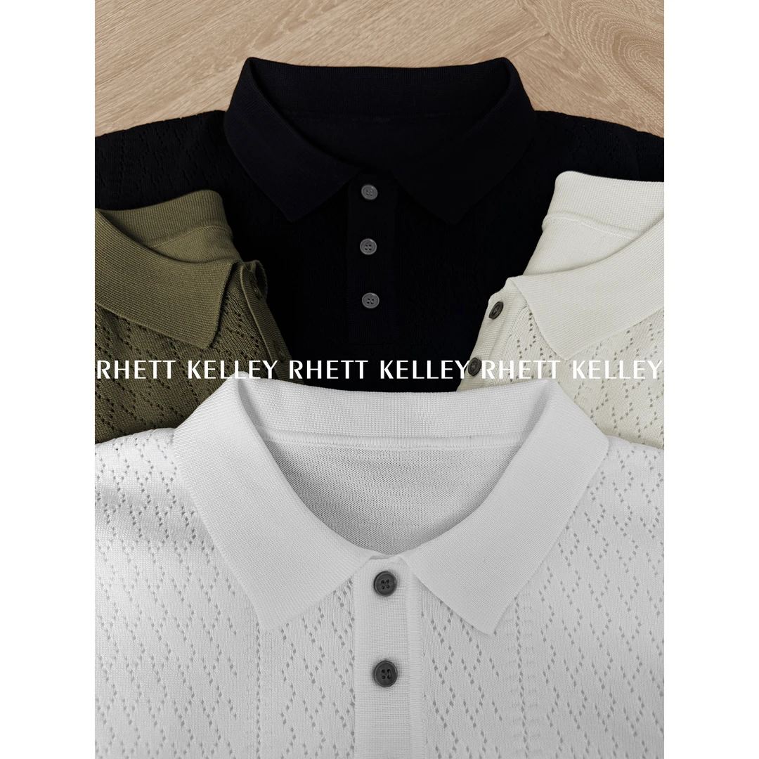 『简约通透』老钱新贵极简风复古提花镂空设计针织POLO衫