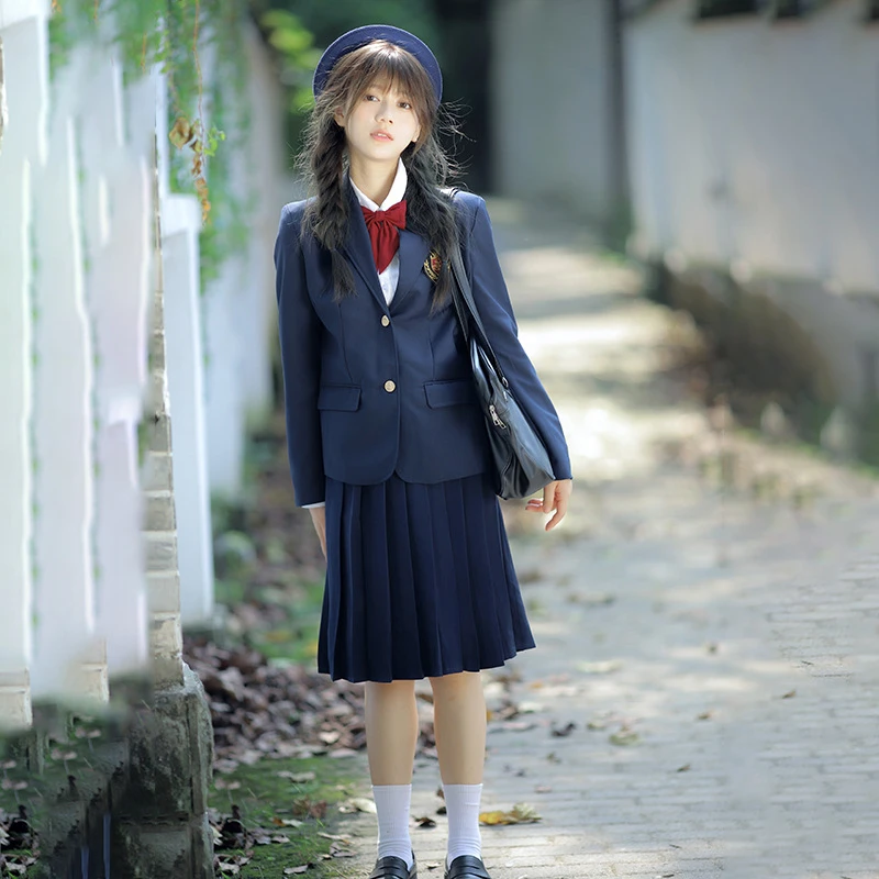 韩版jk学生班服高中学生校服学院风大学生班服英伦风蓝色西装外套
