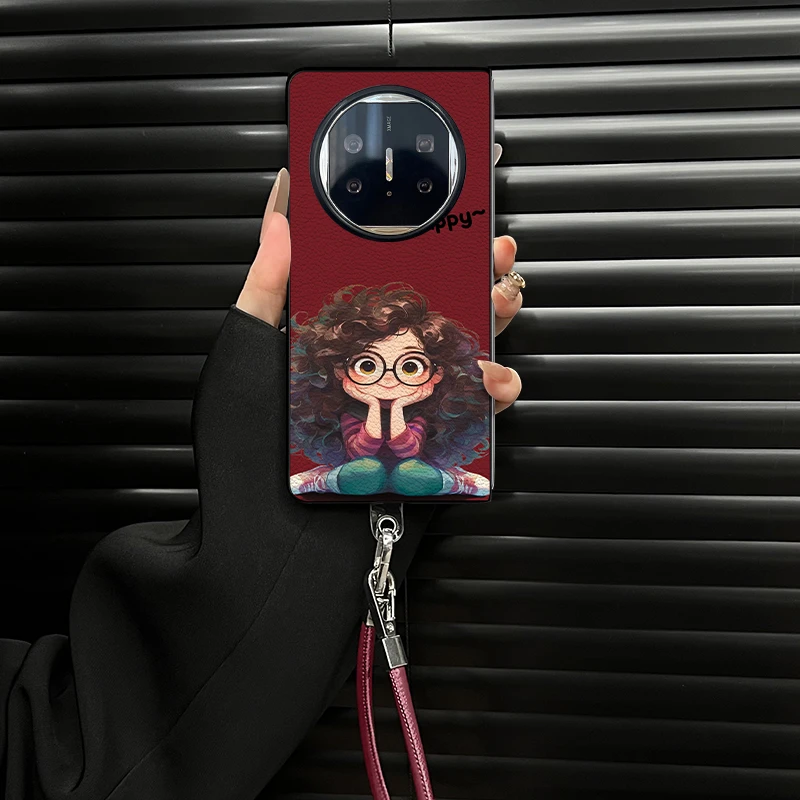 适用于华为matex5新款卷发女孩小羊皮折叠壳全包保护套