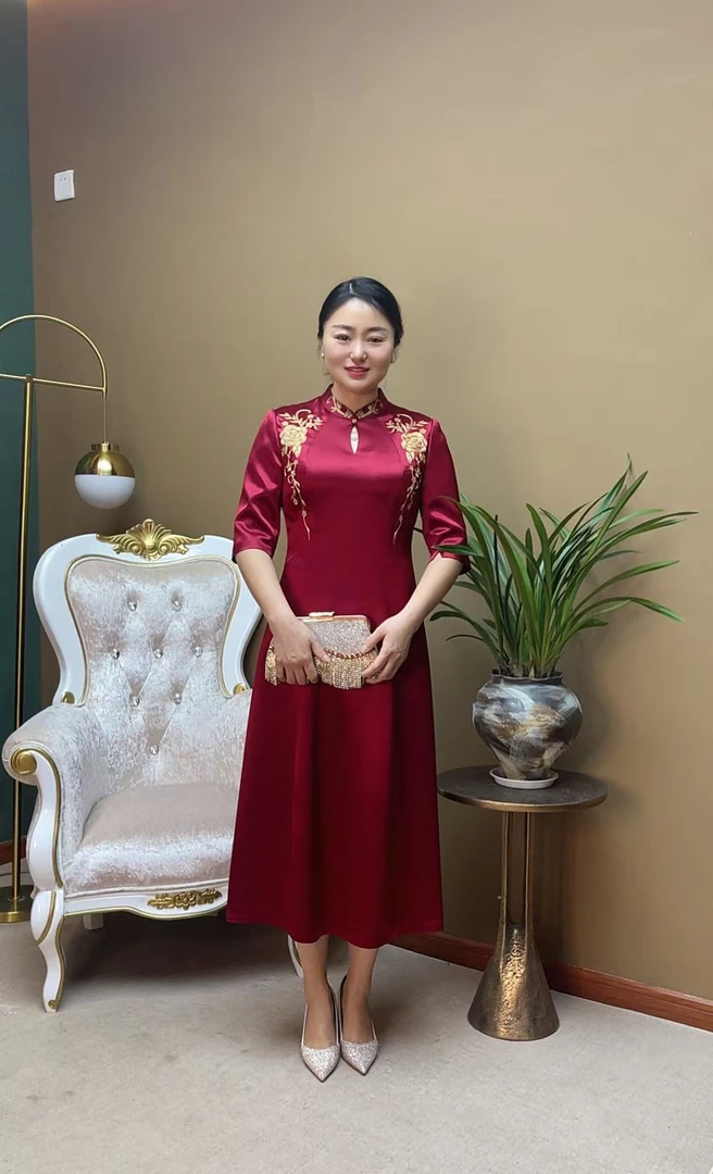 85150F喜婆婆喜妈妈礼服设计师轻奢气质显印花结婚显瘦时尚修身