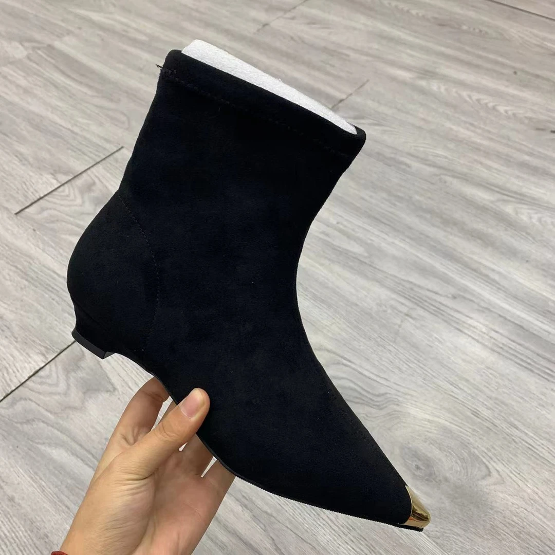 金属防踢头加绒短靴女豹纹瘦瘦靴细高跟冬季新款韩版9039