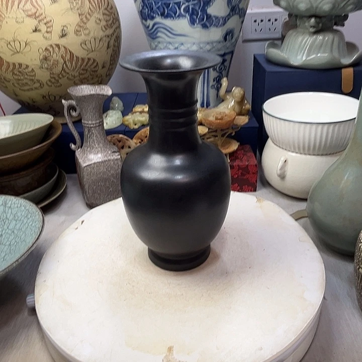元***深摆件汝窑盘口瓶瓷器摆件1