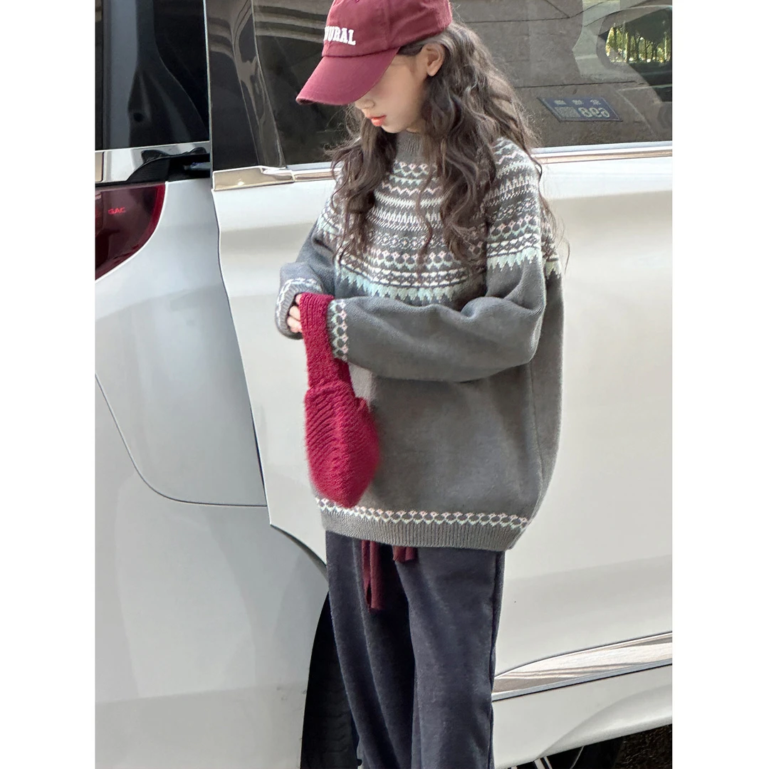 K30325孙小美法式提花女童毛衣秋冬装儿童针织打底衫加厚上衣潮