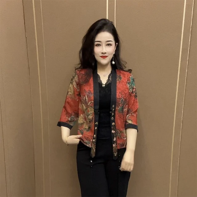 国风刺绣短外套中年妈妈民族风开衫上衣春夏双面穿中袖洋气薄披肩