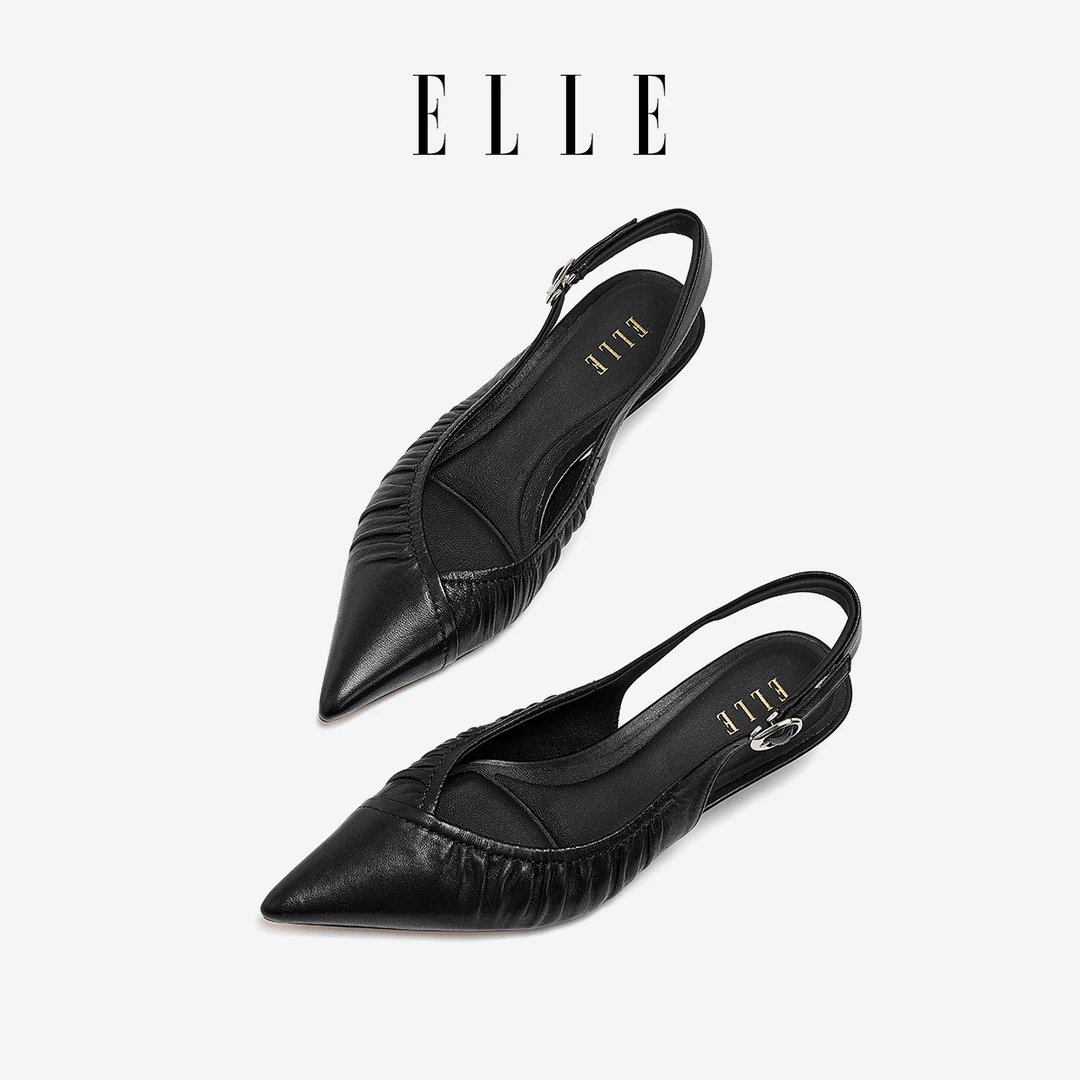 ELLE包头高跟凉鞋女款2025新款夏季外穿上班不累脚小猫跟尖头单鞋
