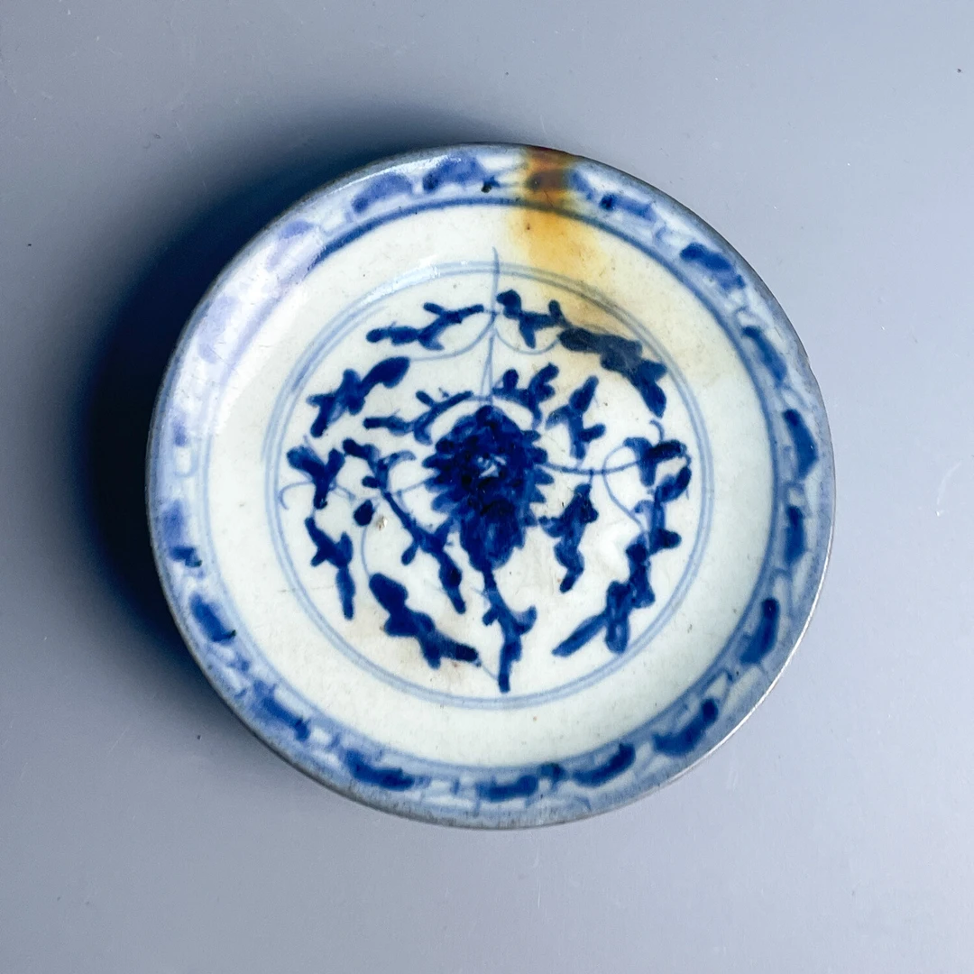 清道光 青花花卉纹盘.7-M25LL009339