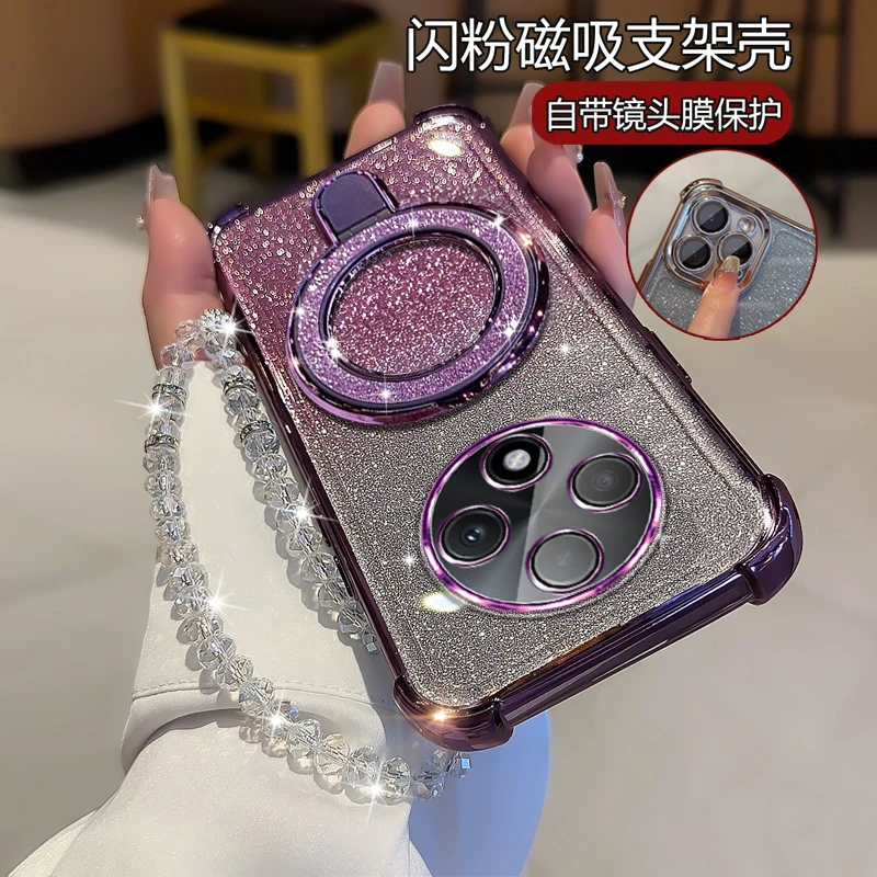 适用OPPOA3iPlus手机壳女潮 高级感个性oppa3ipuls闪粉软壳带支架