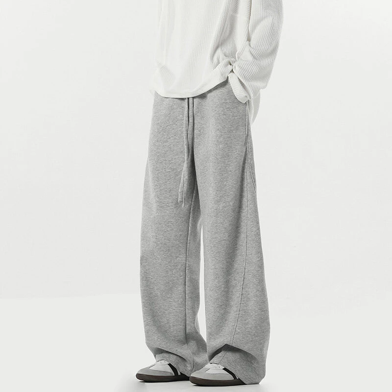 美式纯色弯刀休闲长裤男士春秋季新款宽松阔腿拖地直筒运动卫裤子