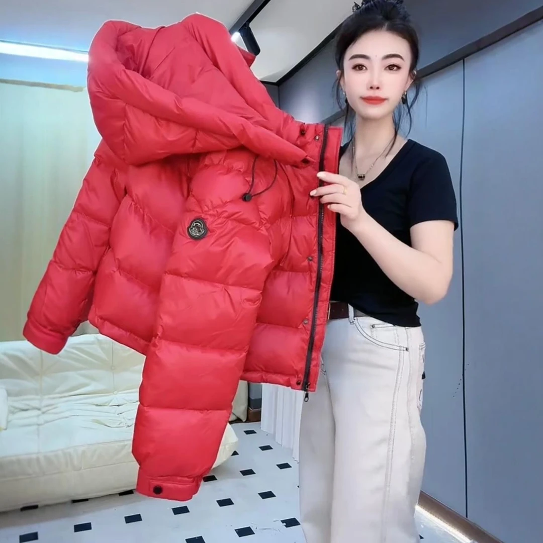 红色设计感连帽减龄棉衣棉服女韩范休闲2025冬季新款宽松加厚棉袄