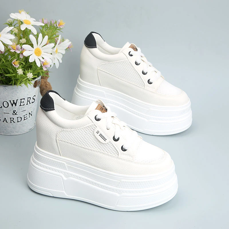 跟高12厘米厚底内增高小白鞋2025春夏季网面透气百搭时尚休闲女鞋