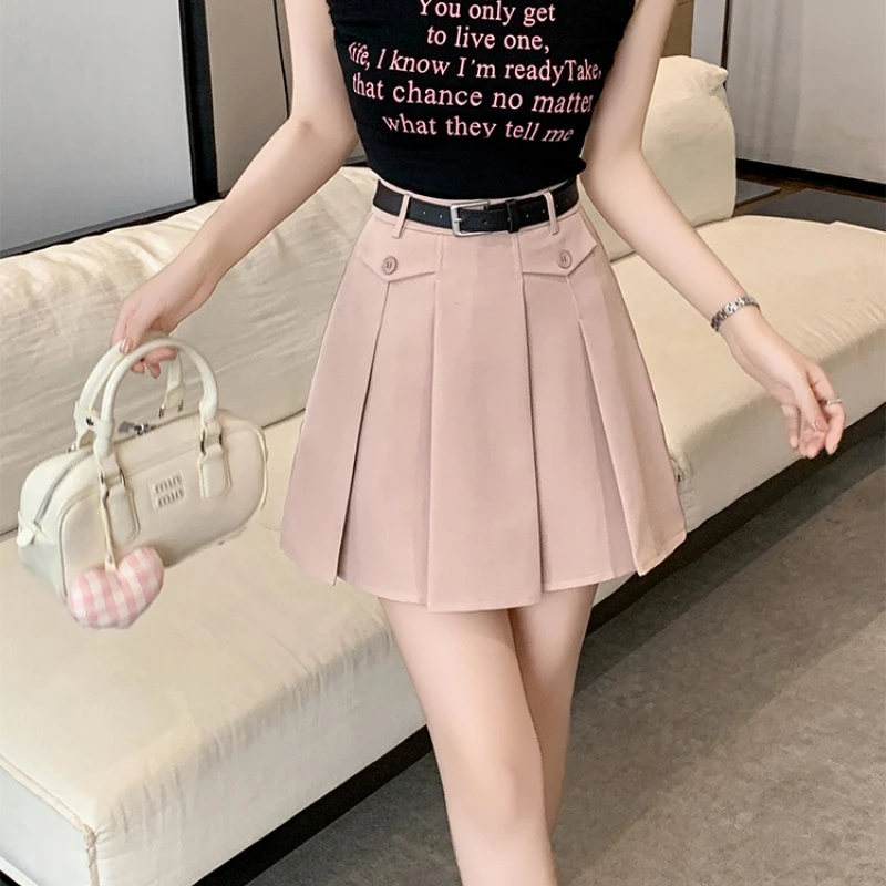 百褶半身裙2025春夏高腰百搭显瘦A字学院风短裙时尚韩版西装半裙